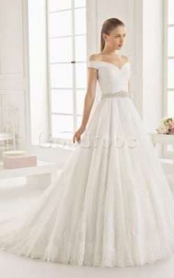 Robe de mariée impressioé facile de traîne courte avec manche courte textile en tulle – Go ...