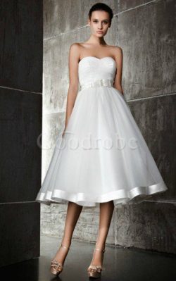 Robe de mariée ligne a de longueur à genou avec sans manches ruché longueur mollet – GoodRobe