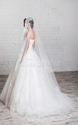 Robe de mariée longue en tulle a-ligne de col en cœur jusqu’au sol – GoodRobe