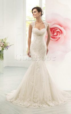 Robe de mariée longue impressioé trou de serrure appliques avec perle – GoodRobe