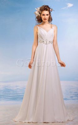 Robe de mariée longue naturel a plage jusqu’au sol ligne a – GoodRobe