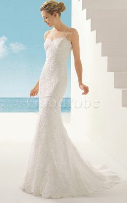 Robe de mariée longue simple en plage bretelles spaghetti sans ceinture – GoodRobe