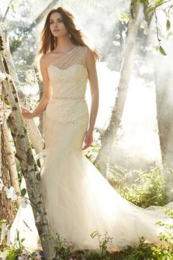 Robe de mariée naturel avec cristal en tulle en satin de sirène – GoodRobe