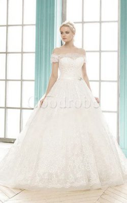 Robe de mariée naturel avec fleurs jusqu’au sol de traîne moyenne avec sans manches – ...