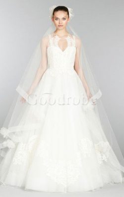 Robe de mariée naturel avec sans manches de mode de bal appliques textile en tulle – GoodRobe