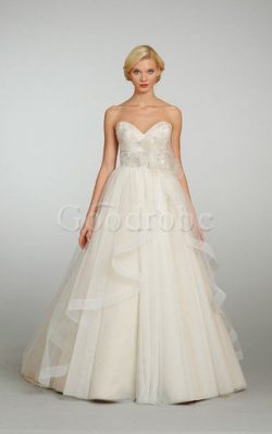 Robe de mariée naturel en organza de mode de bal dos nu avec perle – GoodRobe