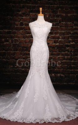 Robe de mariée naturel en satin jusqu’au mollet manche nulle de traîne mi-longue – G ...