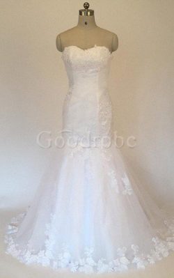 Robe de mariée naturel en tulle manche nulle jusqu’au sol de traîne moyenne – GoodRobe