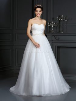 Robe de mariée naturel longue avec perle avec sans manches de traîne moyenne – GoodRobe