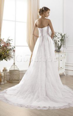 Robe de mariée naturel manche nulle jusqu’au sol de traîne courte avec perle – GoodRobe