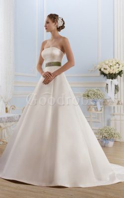 Robe de mariée naturel simple longue en satin de traîne courte – GoodRobe