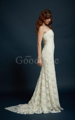 Robe de mariée plissage naturel delicat charmeuse avec décoration dentelle – GoodRobe