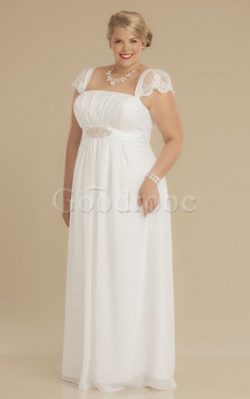 Robe de mariée plissage simple ruché avec manche épeules enveloppants collant – GoodRobe