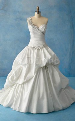 Robe de mariée sage jusqu’au sol manche nulle en chute ceinture avec perle – GoodRobe