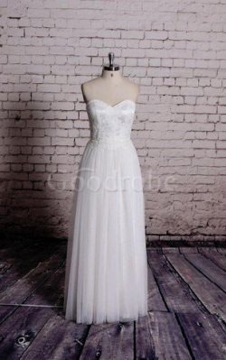 Robe de mariée textile en tulle avec zip col en forme de cœur manche nulle ligne a – GoodRobe