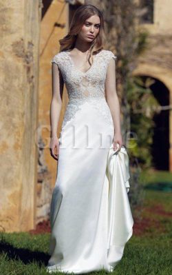 Abito da Sposa A Terra Tubino Cappellino V-Scollo Lungo – Gillne.it