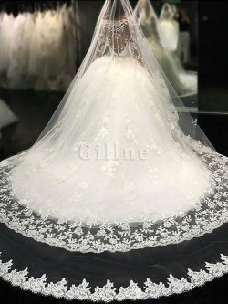 Abito da sposa con maniche lunghe a terra angelica in tulle naturale con piega – Gillne.it