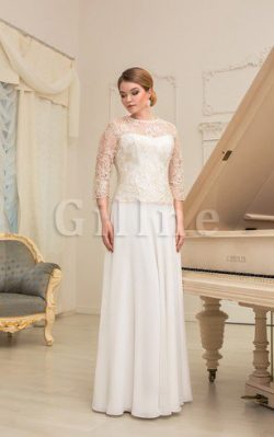 Abito da Sposa con Tre Quarti Lunghezza Maniche in Chiffon Grande Lusso in Pizzo – Gillne.it