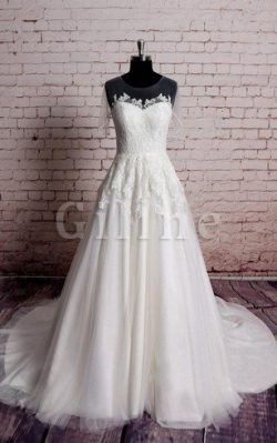 Abito da Sposa decorato Senza Maniche A-Line con Applique con Manica Corte – Gillne.it