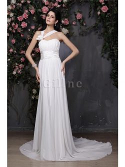 Abito da Sposa in Chiffon Lunghi Coda A Strascico Cappella con Fiore con Festone – Gillne.it