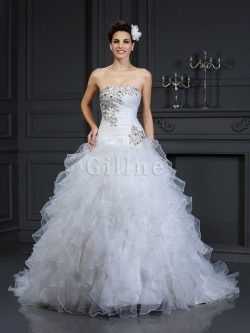 Abito da Sposa in Organza Lungo Senza Maniche con Perline Allacciato – Gillne.it