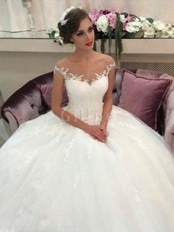 Abito da Sposa Senza Maniche Naturale in Tulle Coda A Strascico Corto Radiosa – Gillne.it