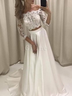 Abito da sposa sexy a chiesa con tre quarti lunghezza maniche originale bello naturale – G ...