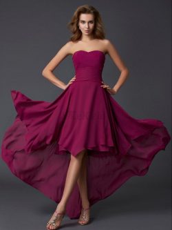 A-Line Chiffon Herz-Ausschnitt Ärmelloses Abendkleid mit Plissierungen – MeKleid.de