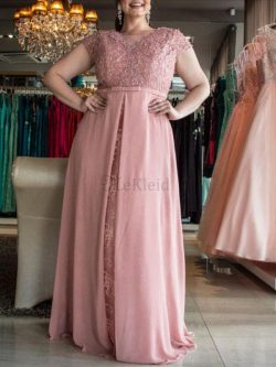 A-Linie Natürliche Taile Chiffon Ballkleid für Übergröße mit Bordüre – MeKleid.de