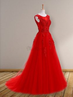 A-Linie Tüll Prinzessin Normale Taille Hell Ärmelloses Abendkleid mit Applikation – MeKleid.de