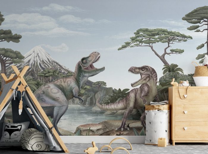 Dinosaur Wallpaper | Vibrant Roaring Rex Wall Murals for Kids’ Rooms