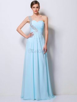 Ein Träger Reißverschluss Normale Taille Chiffon Prinzessin Abendkleid – MeKleid.de