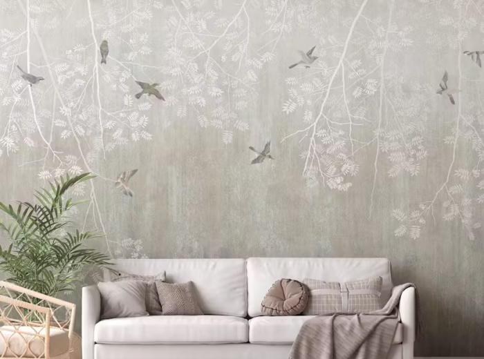 Boho Birds Beige Elegance Wall Mural