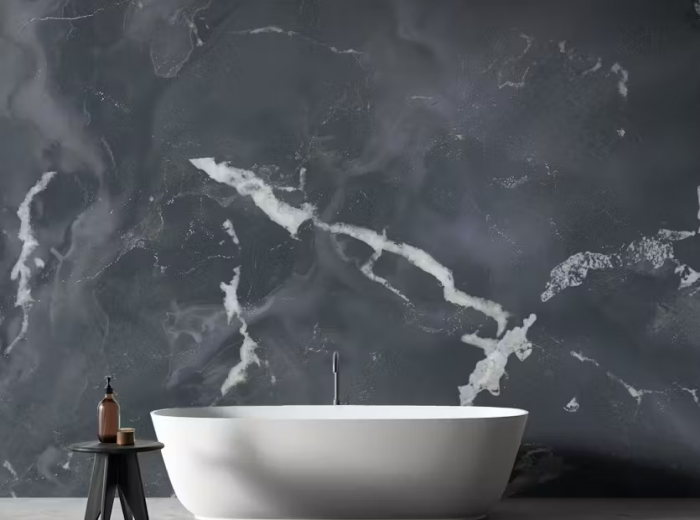 Midnight Gray Terrazzo Marble Effect Wallpaper Mural