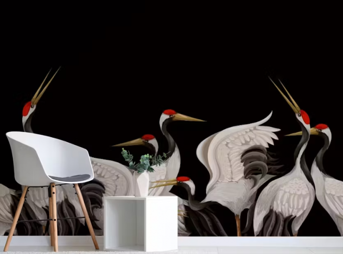 Japanese White Cranes Oriental Wallpaper Murals