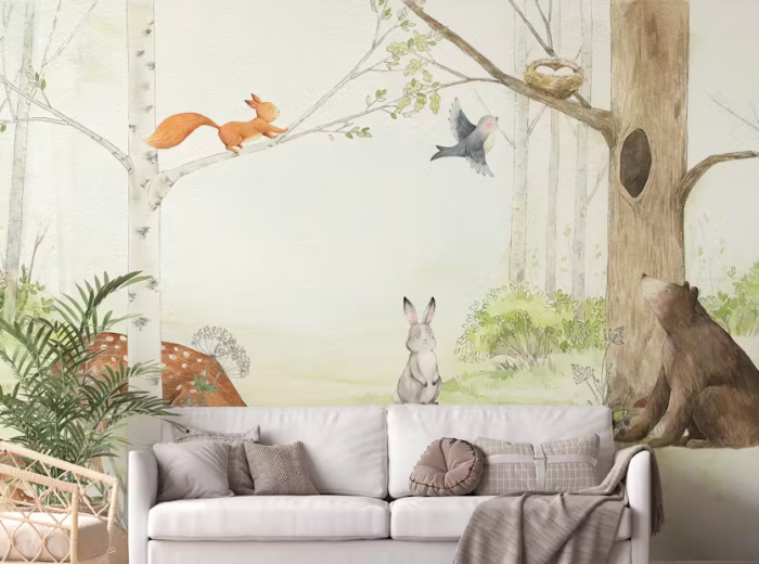 Animals Enjoying Forest Wallpaper Mural