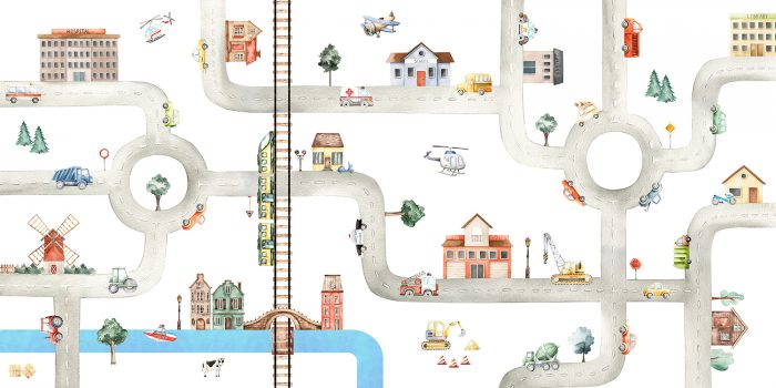 City of Vehicles Wallpaper for Kids Room – Giffywalls