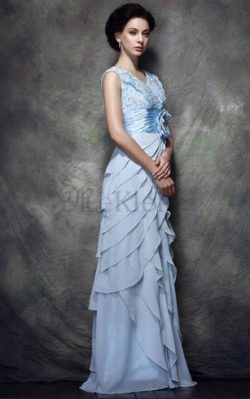 Perlenbesetztes Bodenlanges Abendkleid mit Blume mit Applikation – MeKleid.de