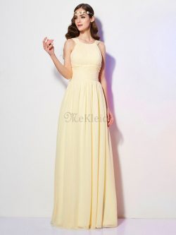 Reißverschluss Bateau Chiffon Empire Taille Brautjungfernkleid mit Plissierungen – MeKleid.de