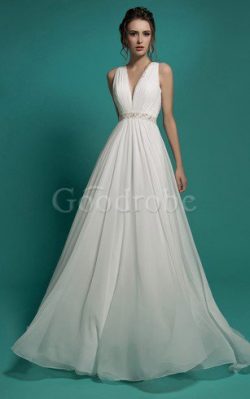 Robe de mariée facile femme branché avec chiffon avec perle en plage – GoodRobe