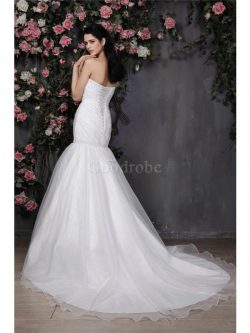 Robe de mariée longue avec perle de lotus au drapée de traîne mi-longue – GoodRobe