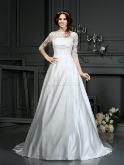 Robe de mariée longue en satin de princesse avec décoration dentelle de traîne moyenne – G ...