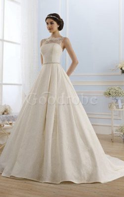 Robe de mariée romantique col en bateau cordon manche nulle avec décoration dentelle – Goo ...