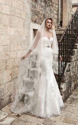 Robe de mariée romantique impressioé cordon longueur au ras du sol de traîne courte – GoodRobe