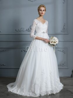 Abito da sposa pudica retro con applique convenzionale cerniera scintillante – Gillne.it