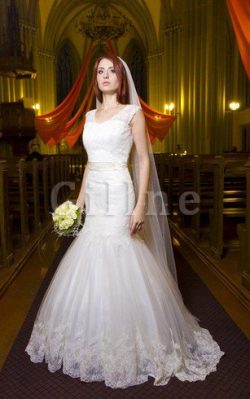 Abito da Sposa Spazzola Treno con Increspature Cappellino Sirena V-Scollo – Gillne.it