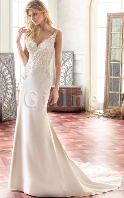 Abito da Sposa V-Scollo in Pizzo con Piega con Applique Moderno – Gillne.it