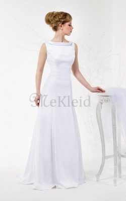 A-Line Ärmellos Bodenlanges Brautkleid aus Satin mit Wasserfall Ausschnitt – MeKleid.de