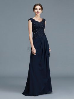 A-Line Ärmelloses Normale Taille Bodenlanges Brautmutterkleid aus Chiffon – MeKleid.de