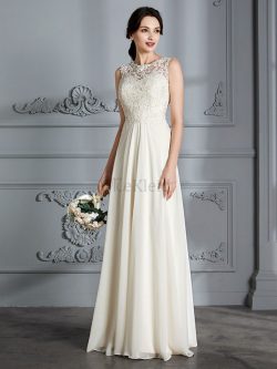 A-Linie Prinzessin Normale Taille Bodenlanges Brautkleid mit Schaufel Ausschnitt – MeKleid.de